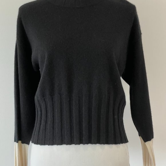 Brodie Cashmere Claudia Cuff Sweater Black White